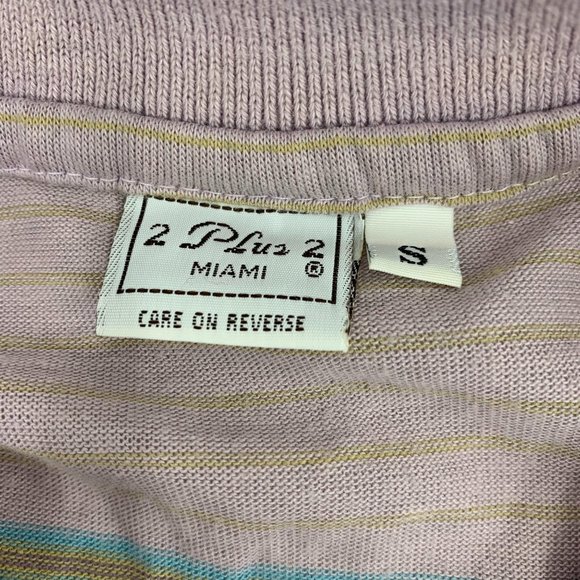 Vintage 80s Pastel Pink Striped Collar Polo Shirt - Picture 4 of 7